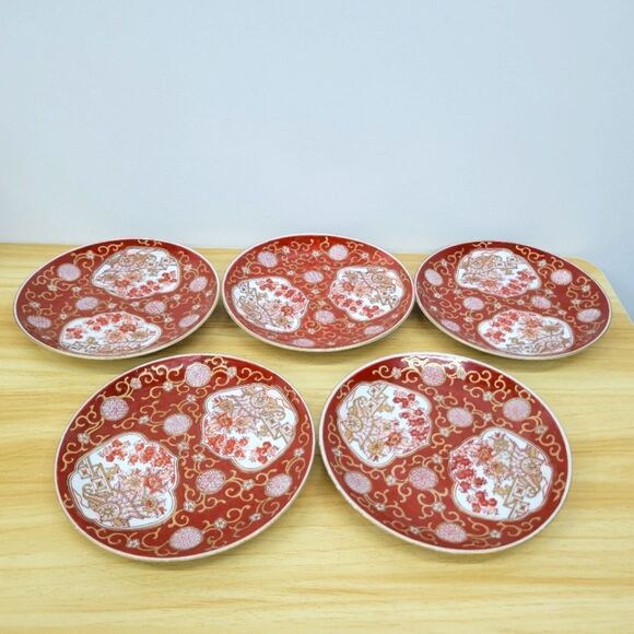 Japanese Imari Hand Painted 22 karat Gold Trim Porcelain Salad Plates Set of 5 - Picture 1 of 16